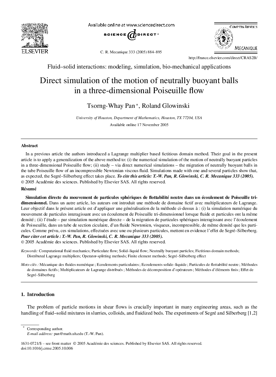 Direct simulation of the motion of neutrally buoyant balls in a three-dimensional Poiseuille flow