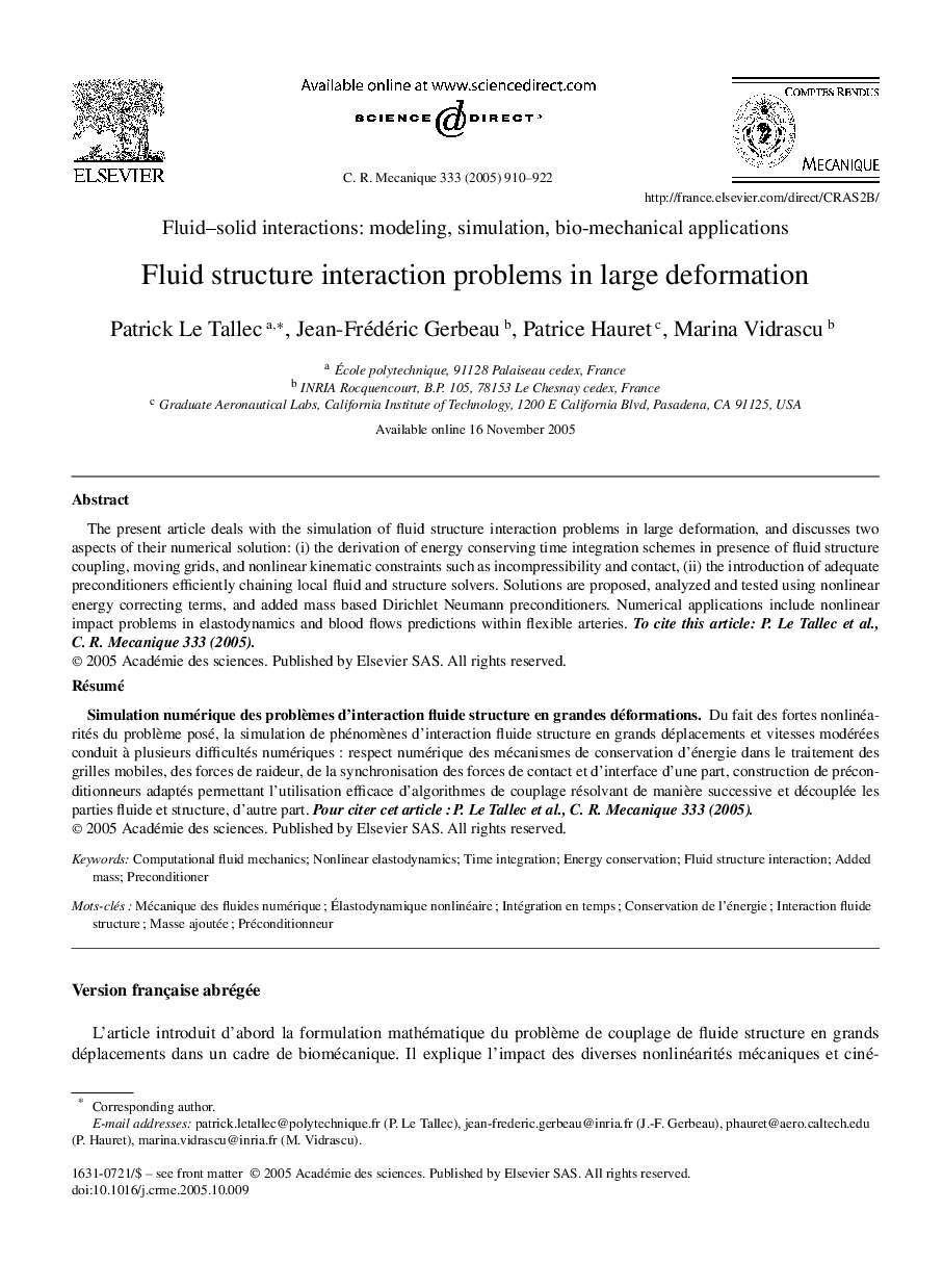 Fluid structure interaction problems in large deformation