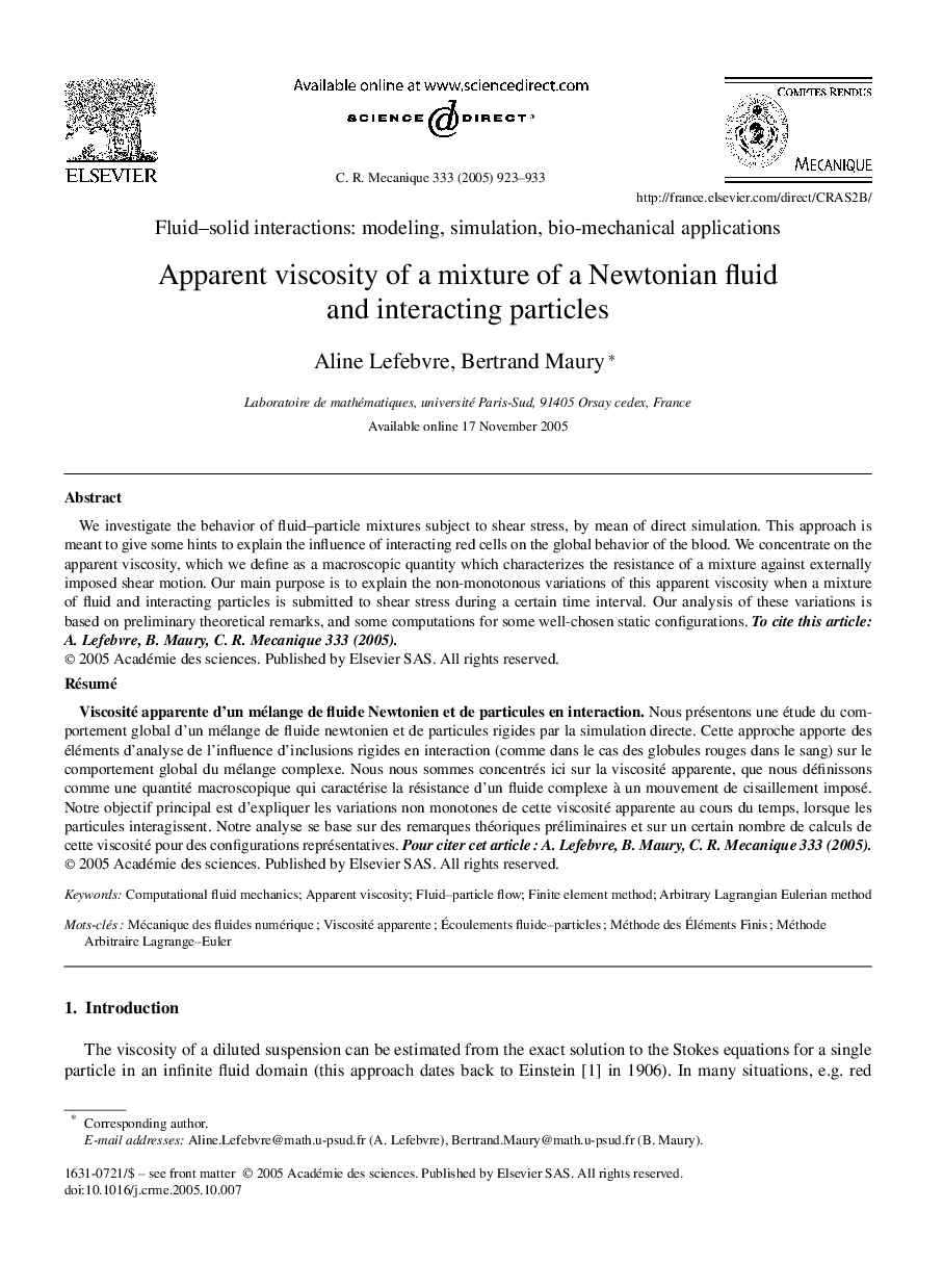 Apparent viscosity of a mixture of a Newtonian fluid and interacting particles