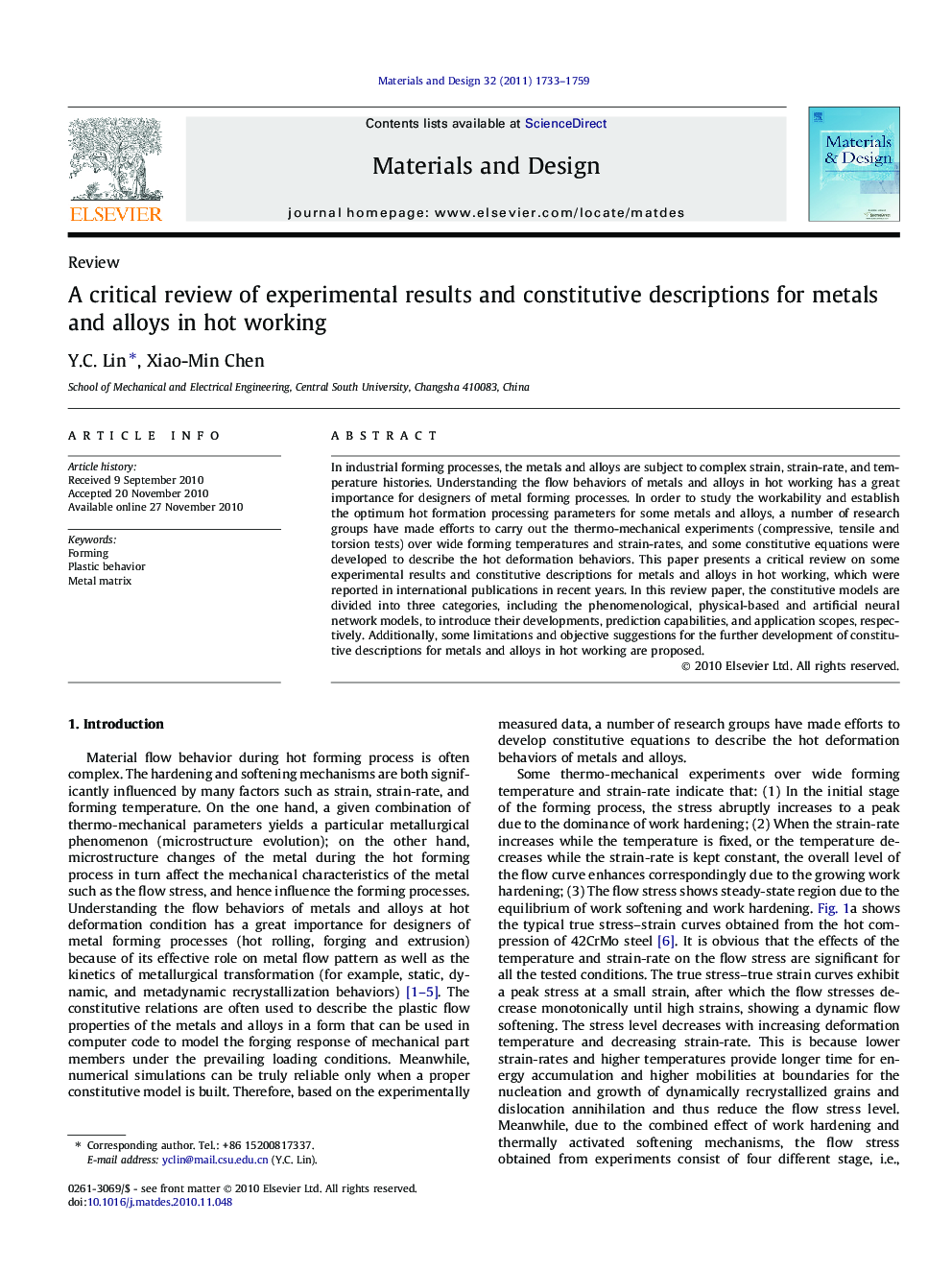 A critical review of experimental results and constitutive descriptions for metals and alloys in hot working