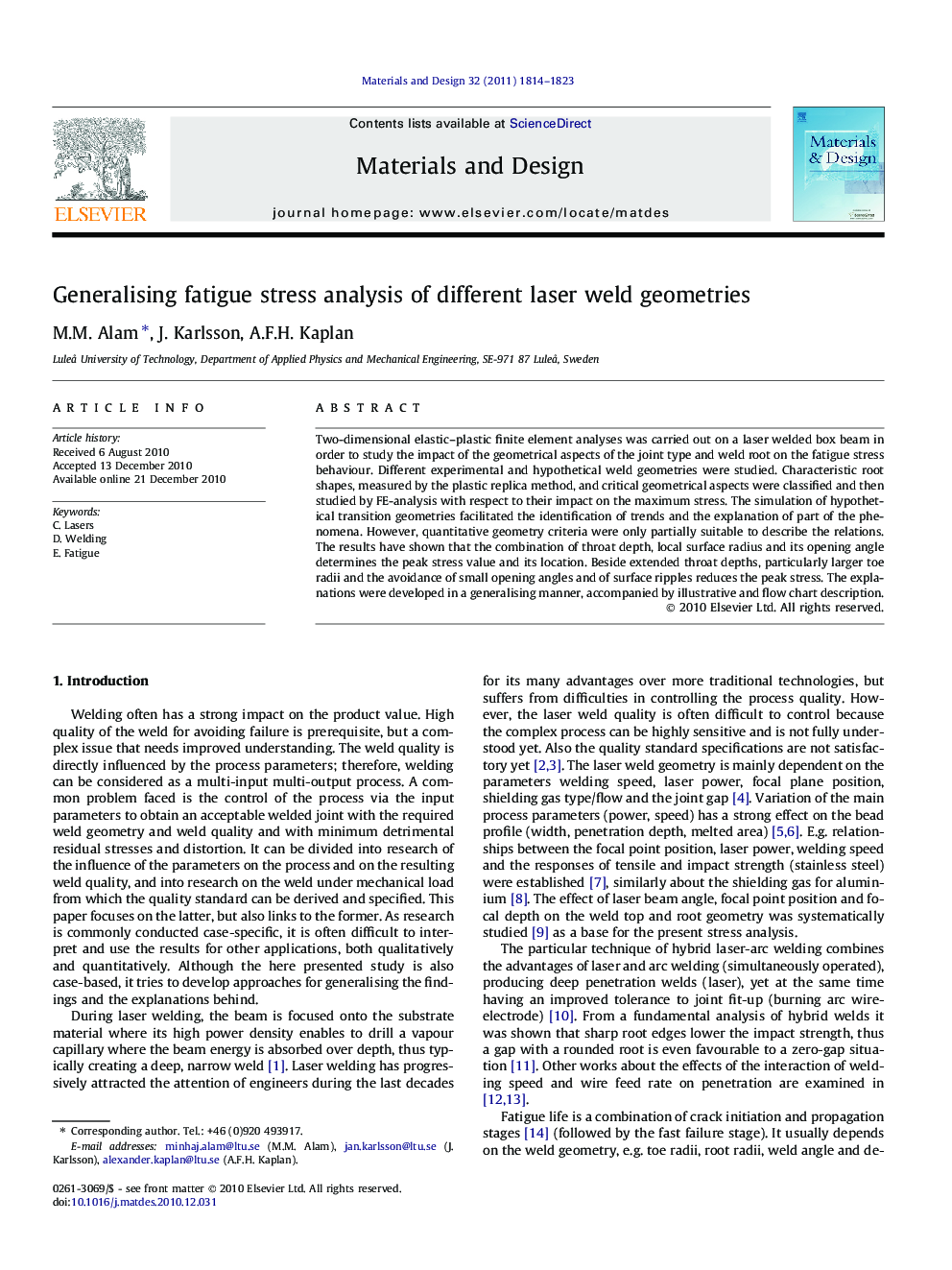Generalising fatigue stress analysis of different laser weld geometries