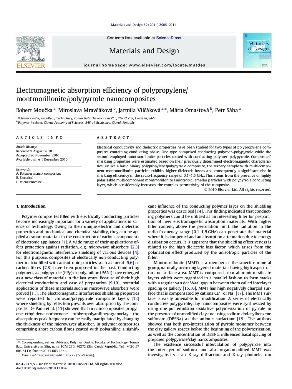 Electromagnetic absorption efficiency of polypropylene/montmorillonite/polypyrrole nanocomposites