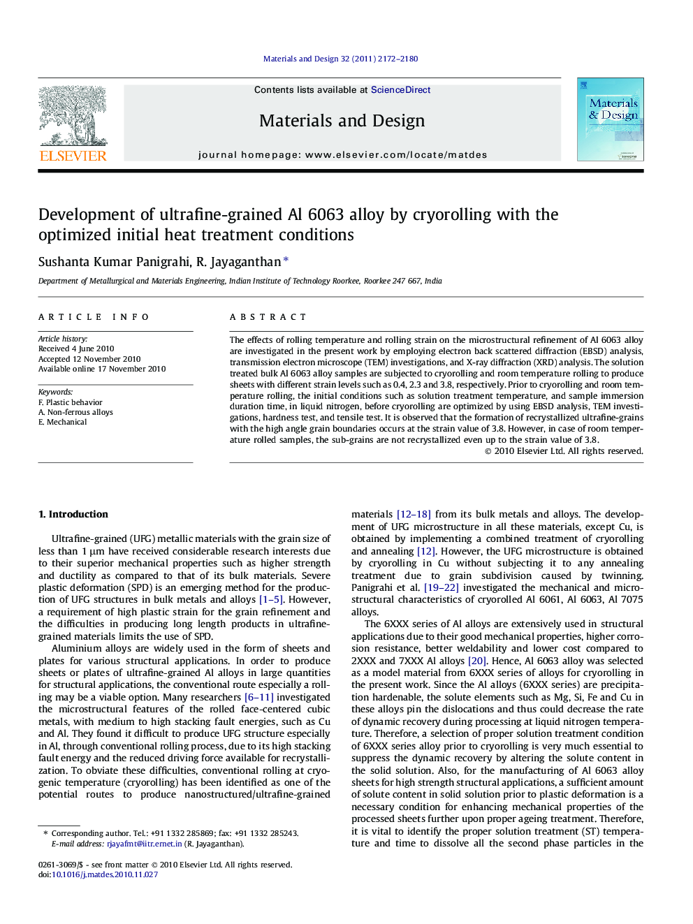 Development of ultrafine-grained Al 6063 alloy by cryorolling with the optimized initial heat treatment conditions