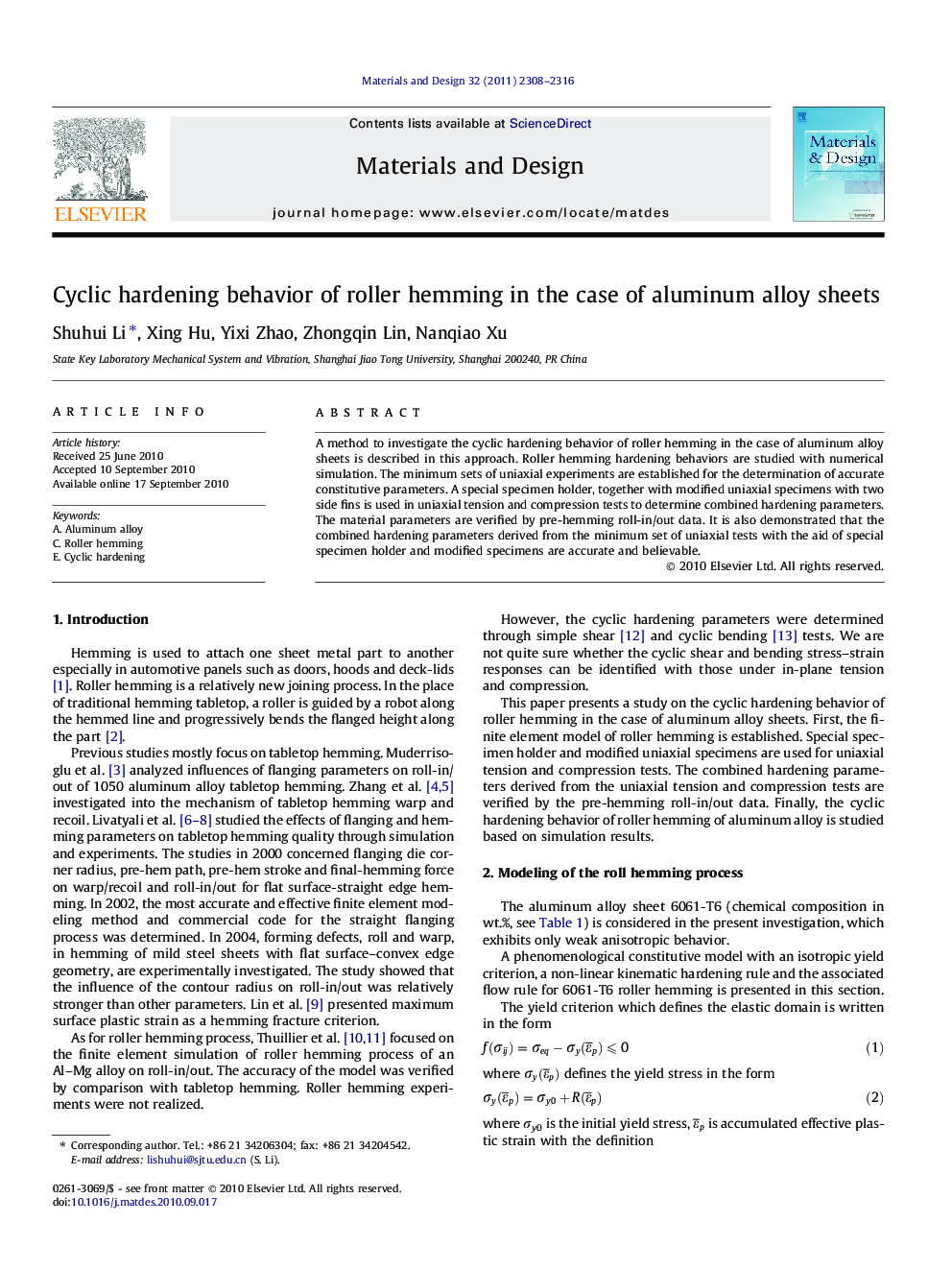 Cyclic hardening behavior of roller hemming in the case of aluminum alloy sheets