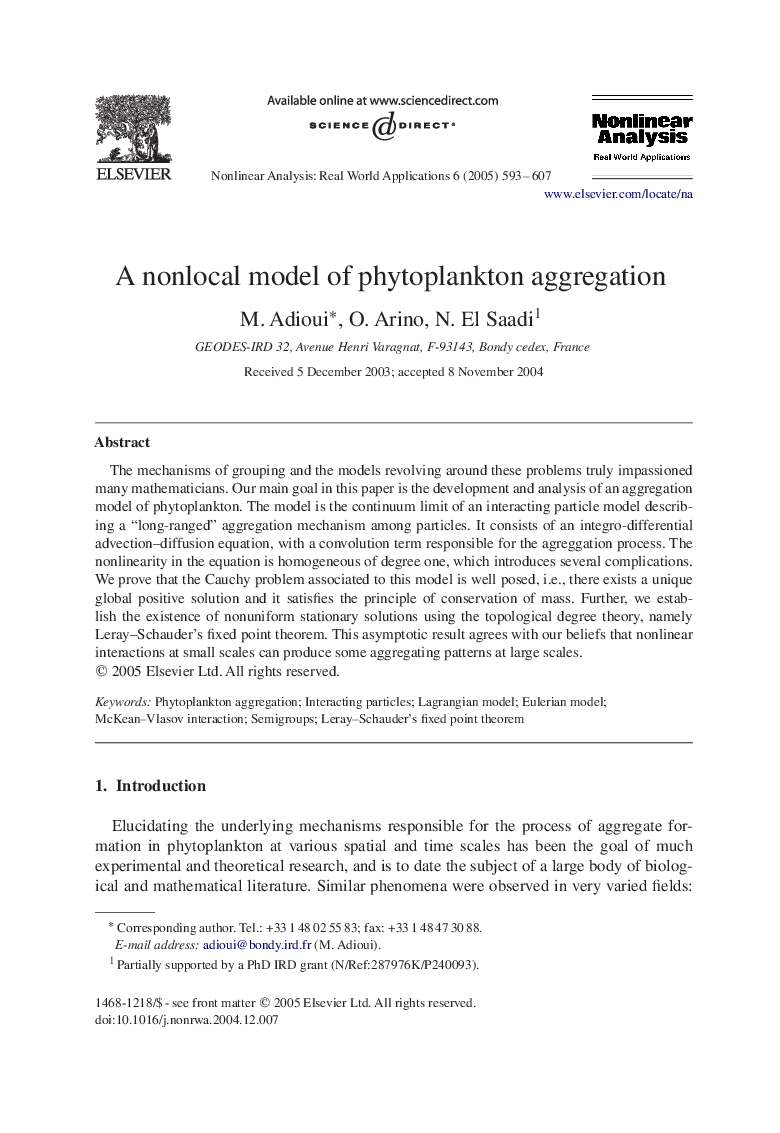 A nonlocal model of phytoplankton aggregation