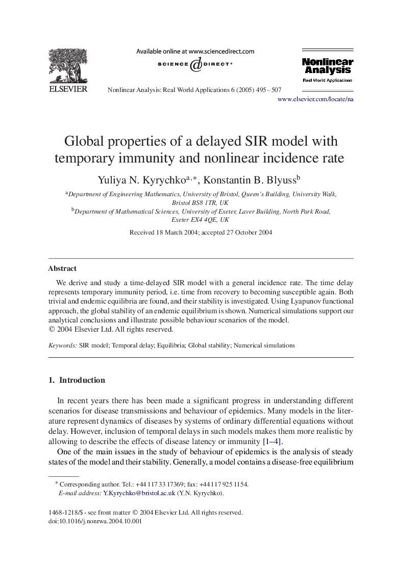 Global properties of a delayed SIR model with temporary immunity and nonlinear incidence rate