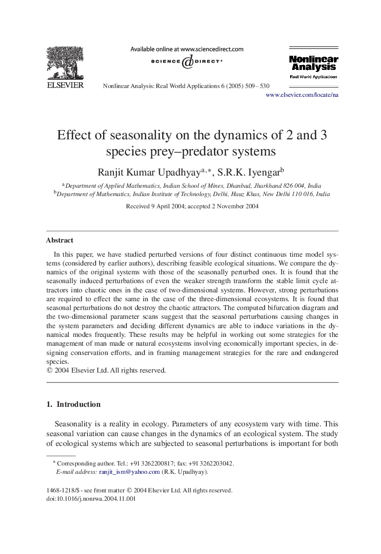 Effect of seasonality on the dynamics of 2 and 3 species prey-predator systems