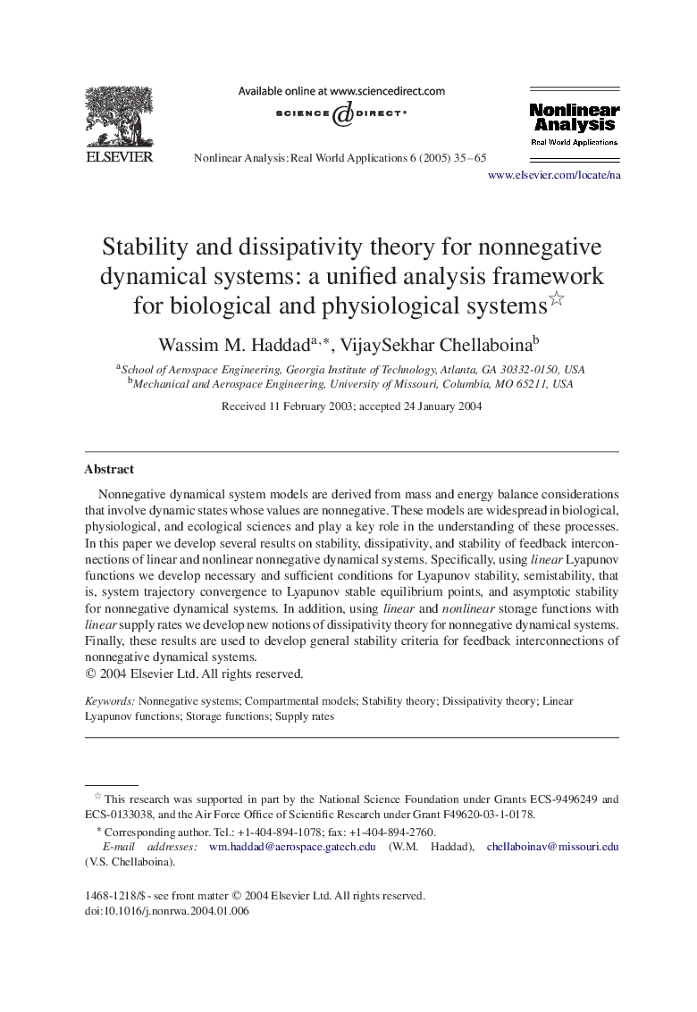 Stability and dissipativity theory for nonnegative dynamical systems: a unified analysis framework for biological and physiological systems