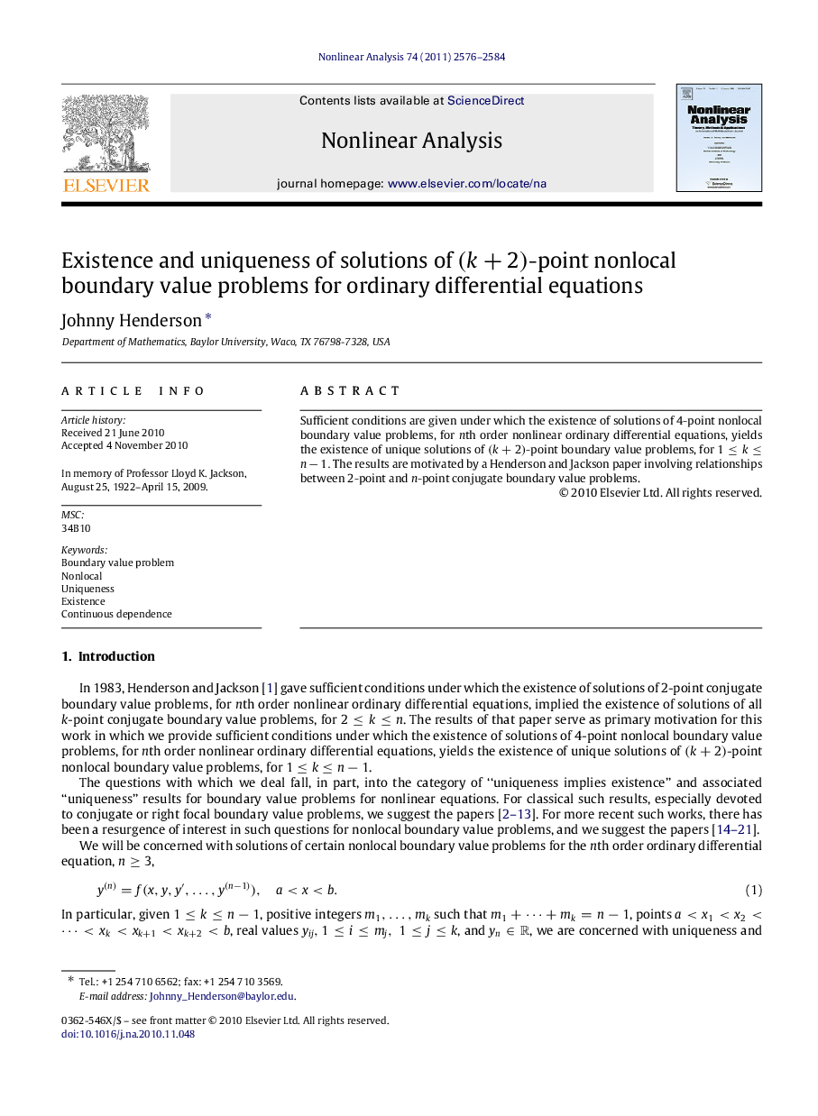 Existence and uniqueness of solutions of (k+2)-point nonlocal boundary value problems for ordinary differential equations