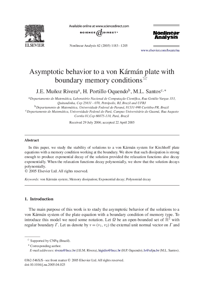 Asymptotic behavior to a von Kármán plate with boundary memory conditions