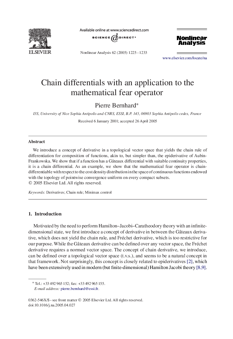 Chain differentials with an application to the mathematical fear operator