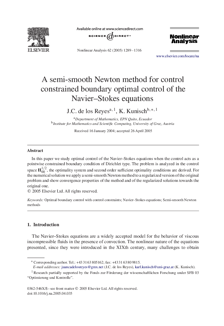 A semi-smooth Newton method for control constrained boundary optimal control of the Navier-Stokes equations