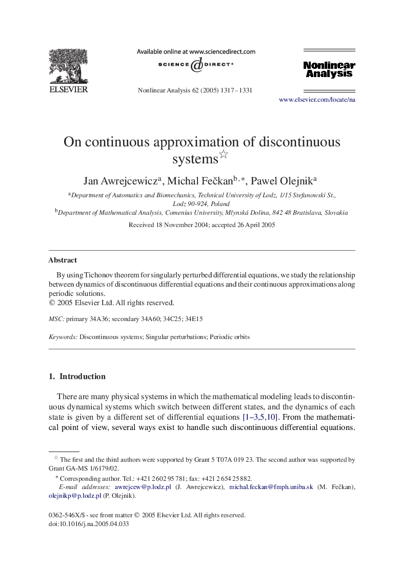 On continuous approximation of discontinuous systems