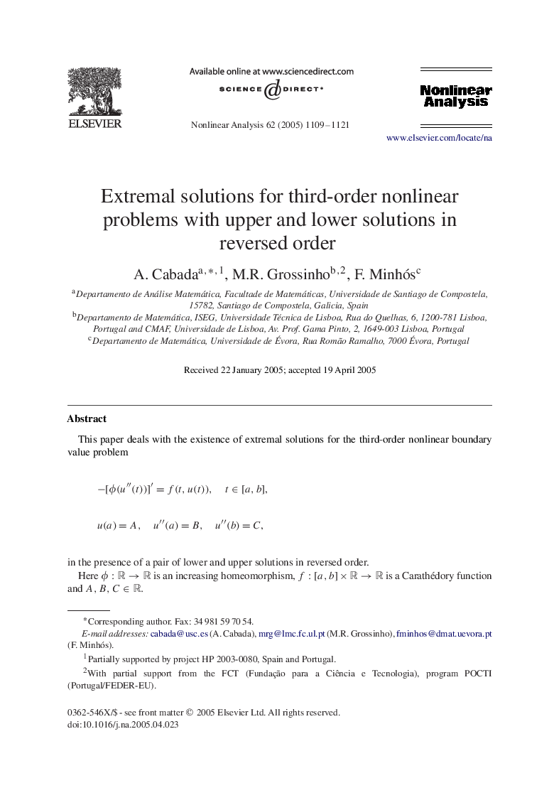 Extremal solutions for third-order nonlinear problems with upper and lower solutions in reversed order