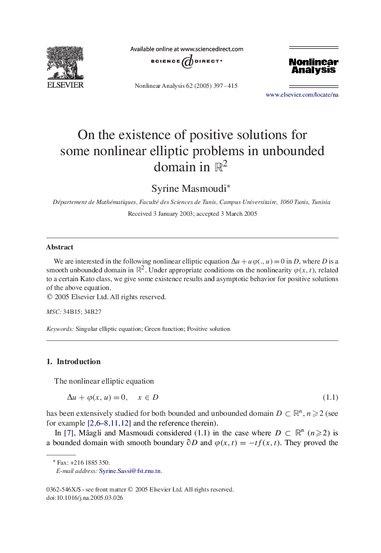 On the existence of positive solutions for some nonlinear elliptic problems in unbounded domain in R2