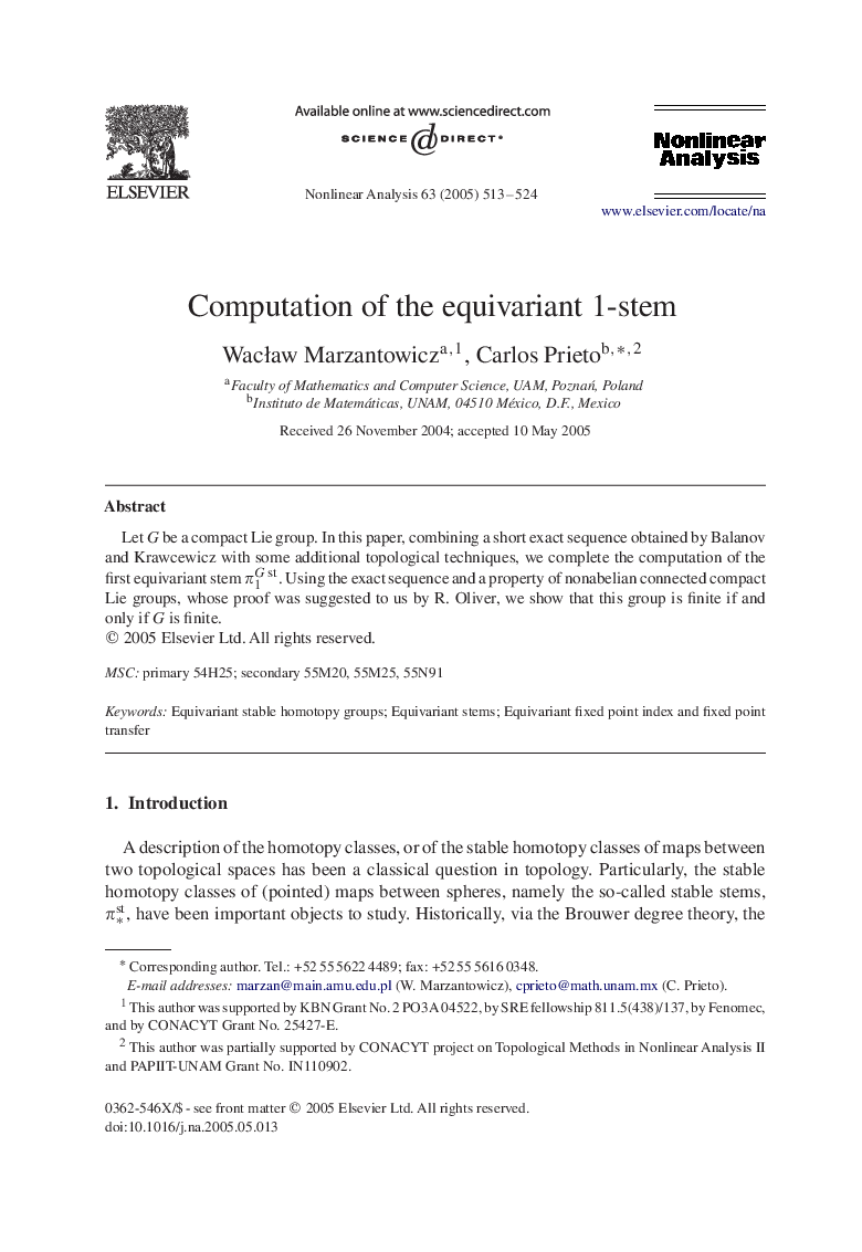 Computation of the equivariant 1-stem