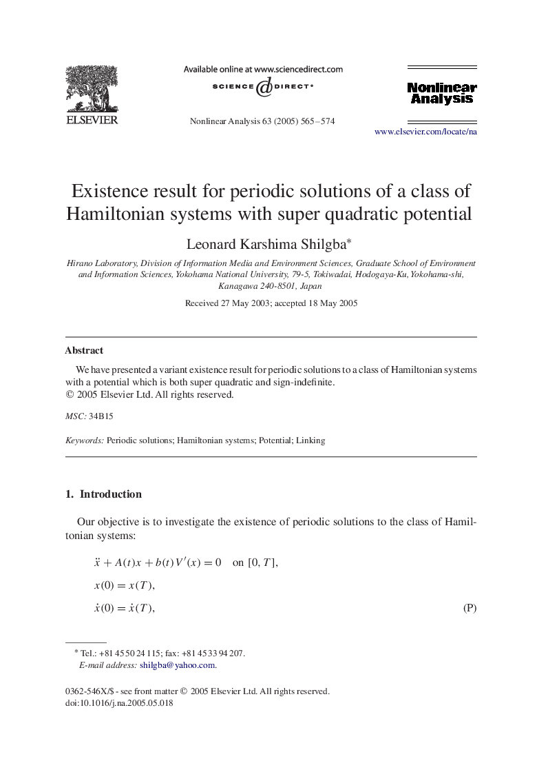 Existence result for periodic solutions of a class of Hamiltonian systems with super quadratic potential