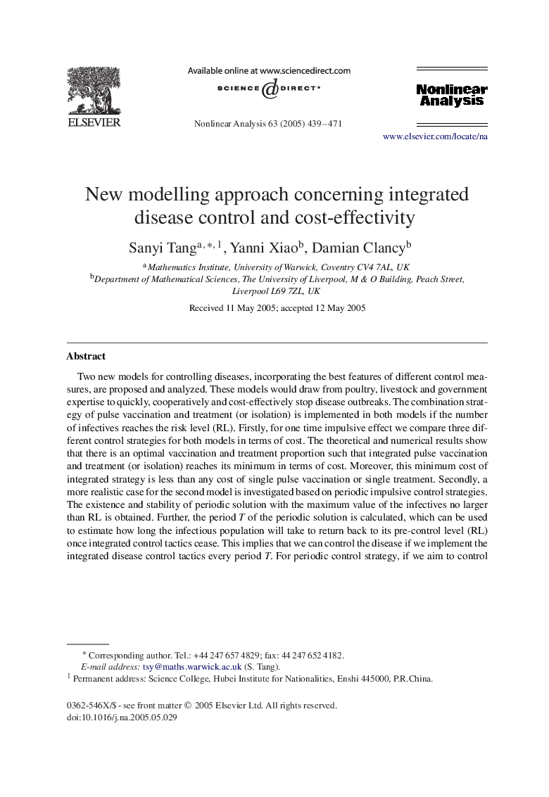 New modelling approach concerning integrated disease control and cost-effectivity