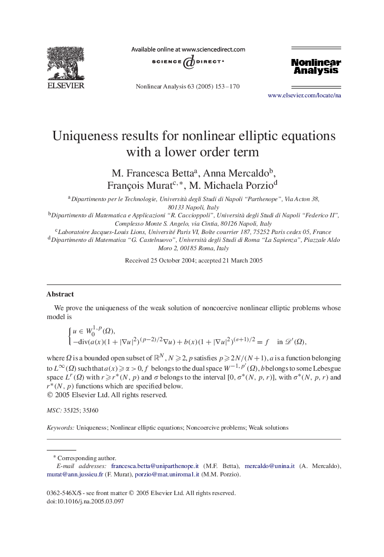 Uniqueness results for nonlinear elliptic equations with a lower order term