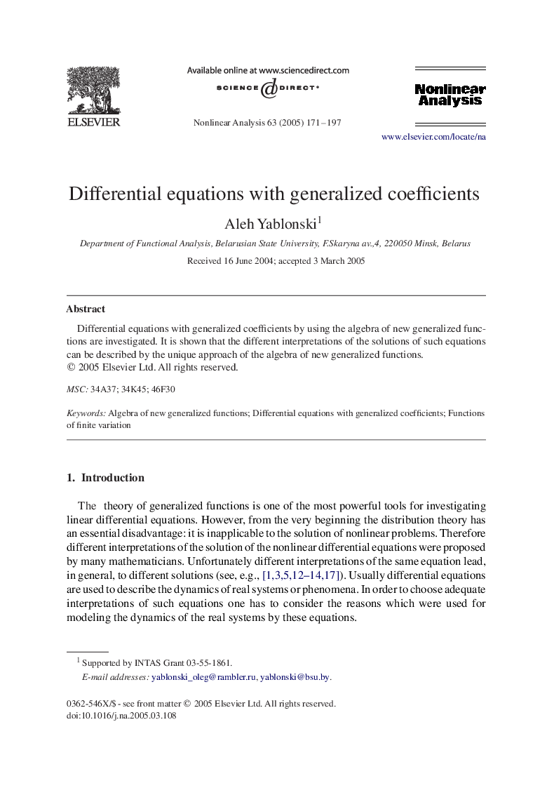 Differential equations with generalized coefficients