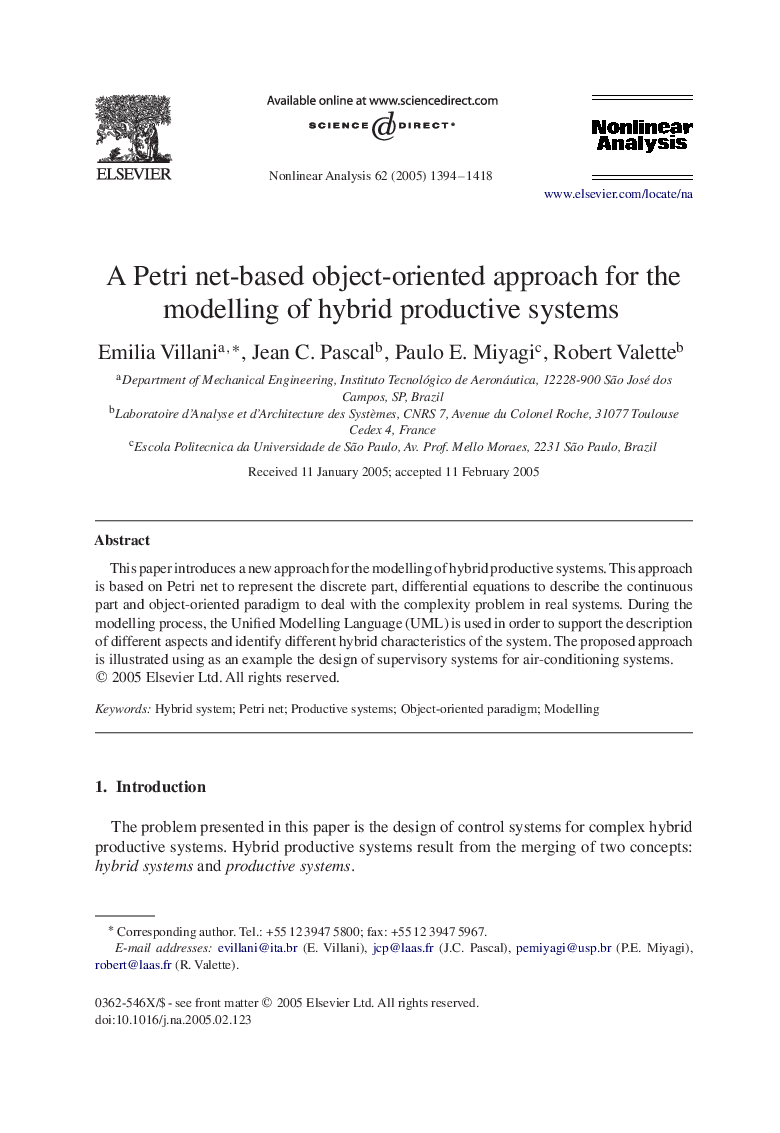 A Petri net-based object-oriented approach for the modelling of hybrid productive systems