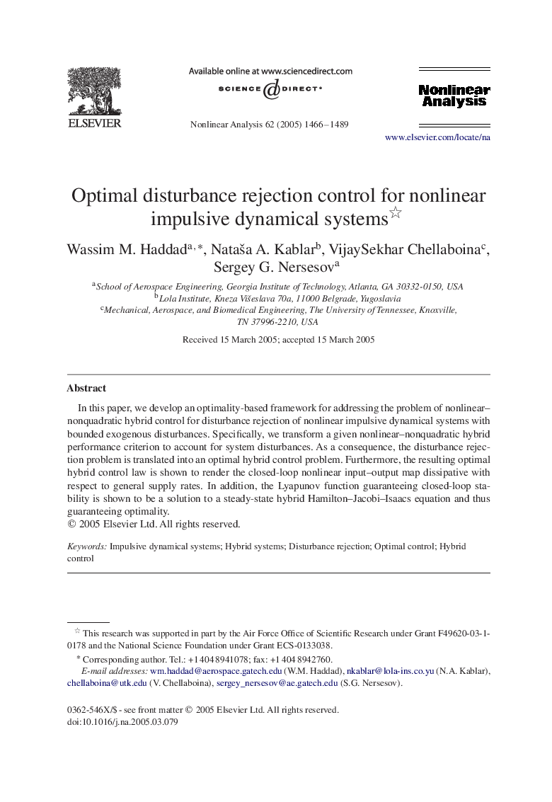 Optimal disturbance rejection control for nonlinear impulsive dynamical systems