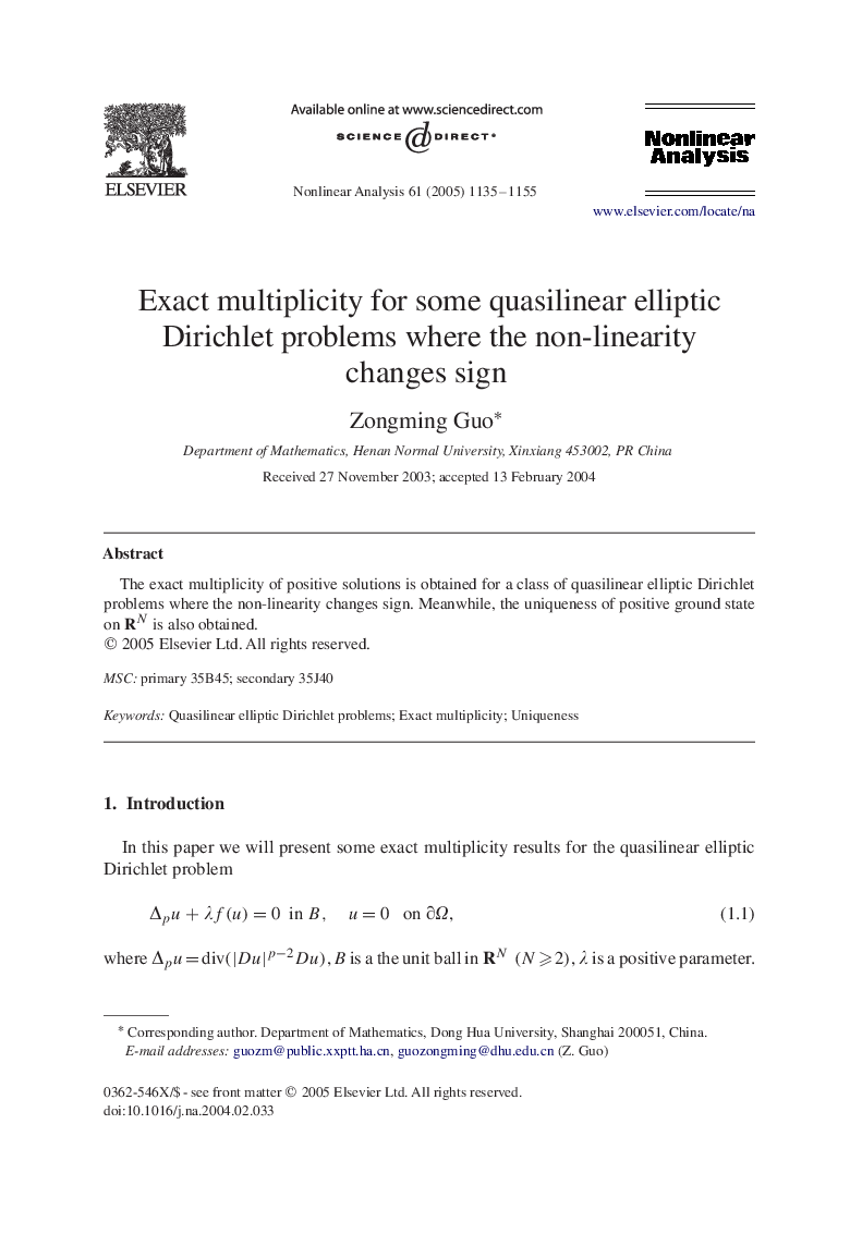 Exact multiplicity for some quasilinear elliptic Dirichlet problems where the non-linearity changes sign