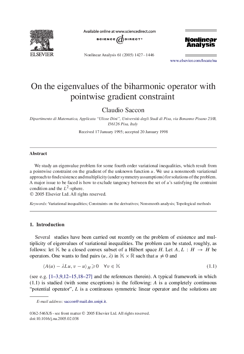 On the eigenvalues of the biharmonic operator with pointwise gradient constraint