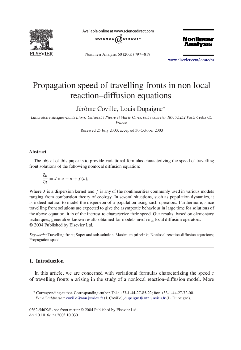 Propagation speed of travelling fronts in non local reaction-diffusion equations