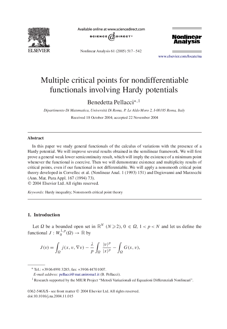 Multiple critical points for nondifferentiable functionals involving Hardy potentials