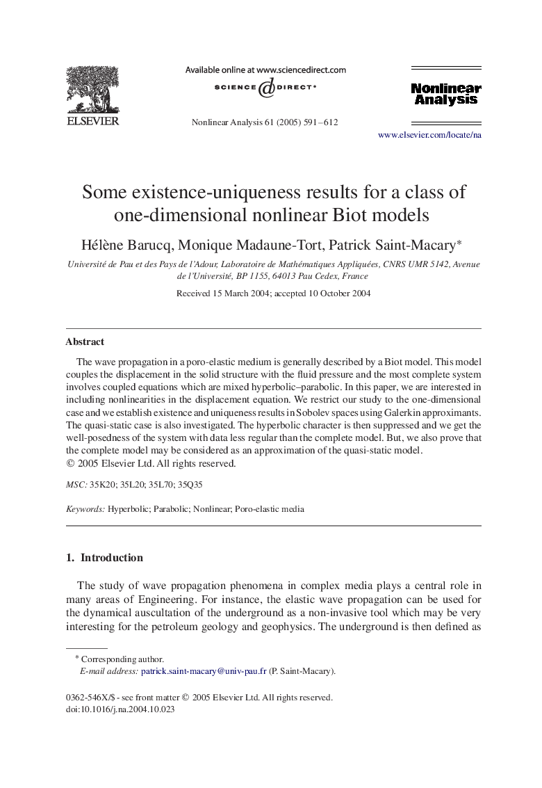 Some existence-uniqueness results for a class of one-dimensional nonlinear Biot models