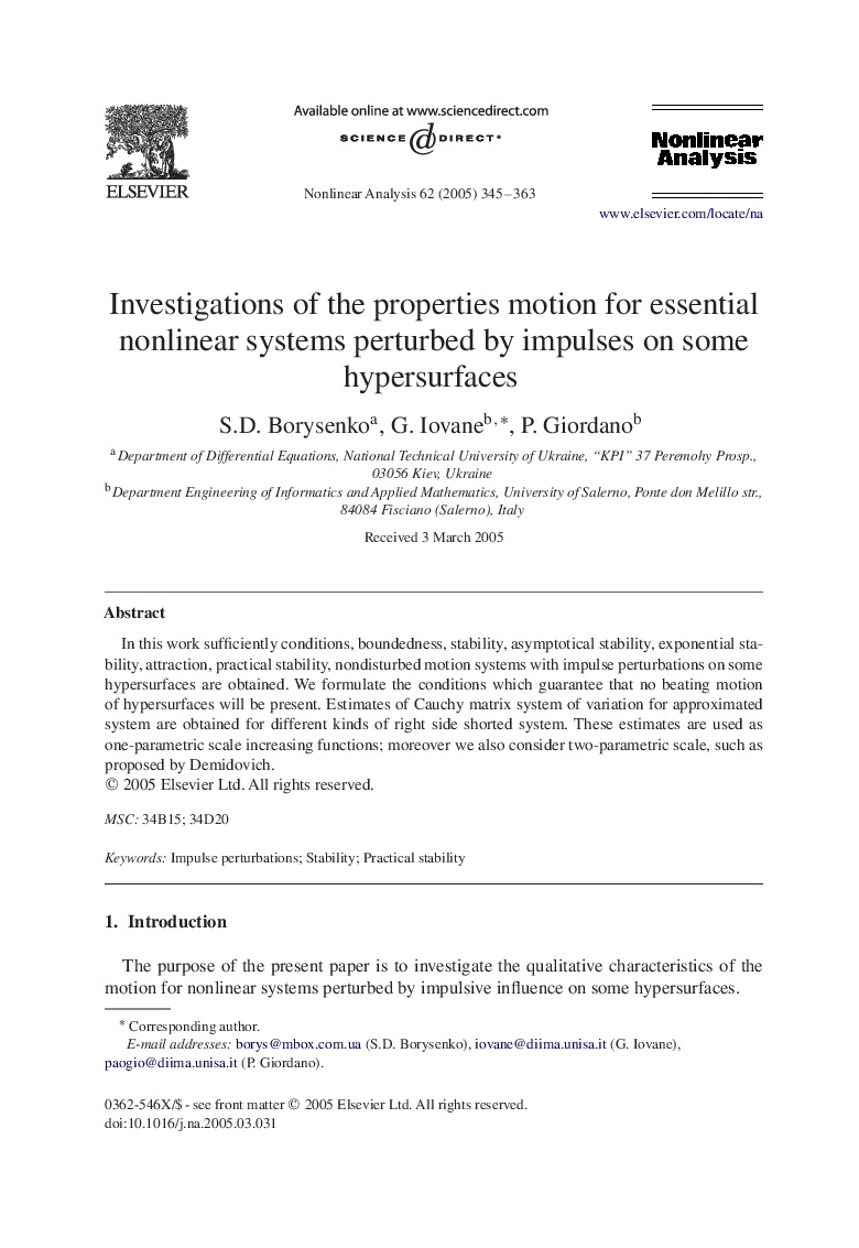 Investigations of the properties motion for essential nonlinear systems perturbed by impulses on some hypersurfaces