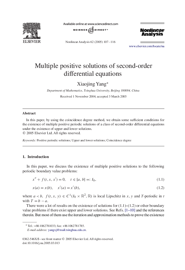 Multiple positive solutions of second-order differential equations