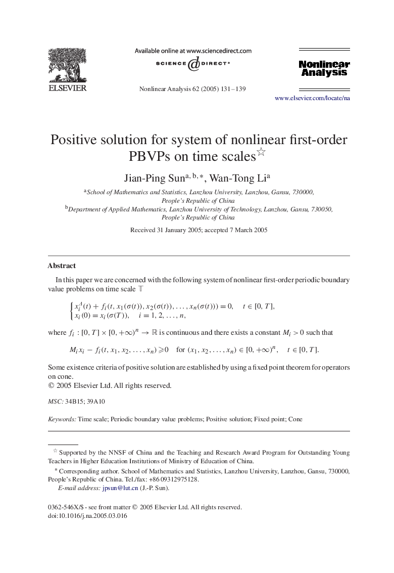 Positive solution for system of nonlinear first-order PBVPs on time scales