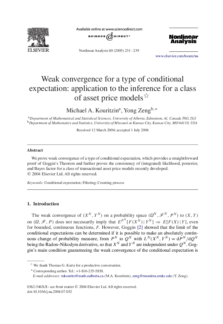 Weak convergence for a type of conditional expectation: application to the inference for a class of asset price models