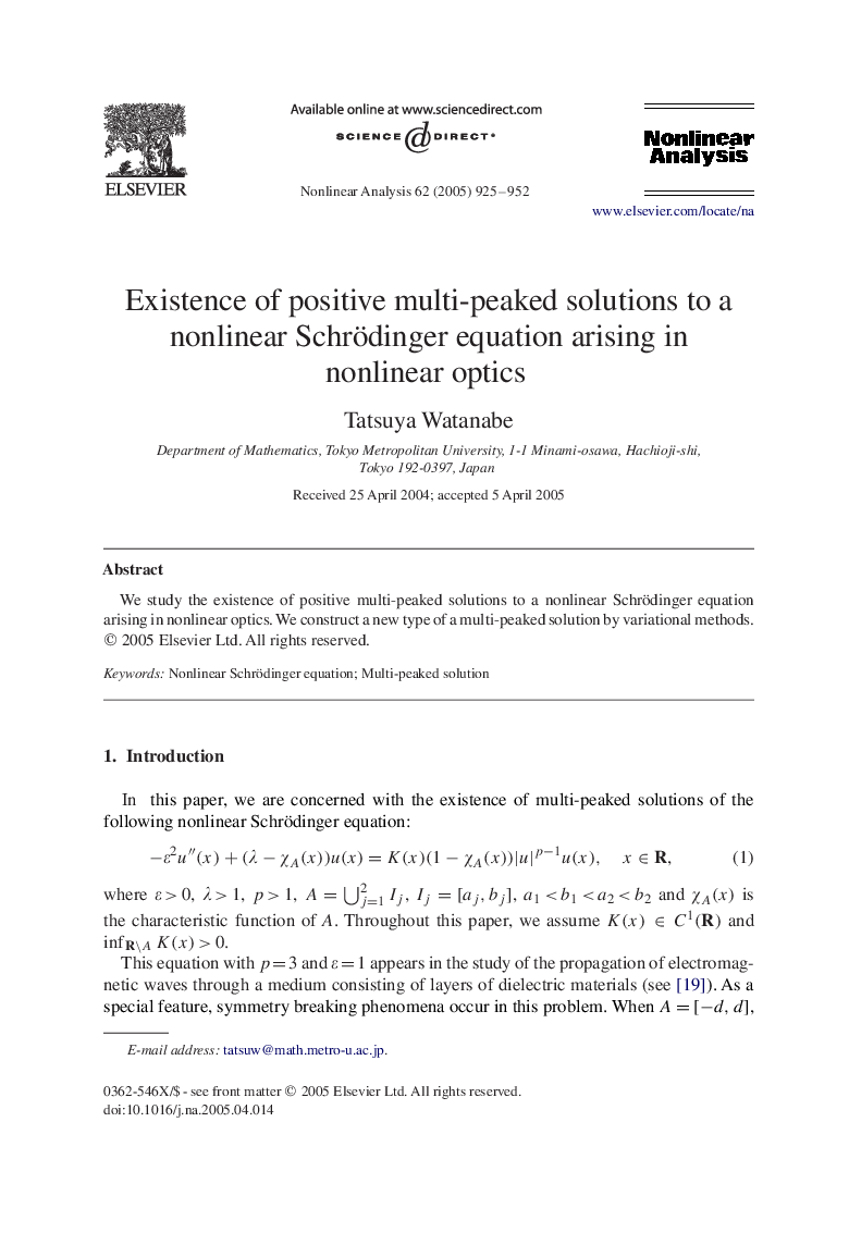 Existence of positive multi-peaked solutions to a nonlinear Schrödinger equation arising in nonlinear optics