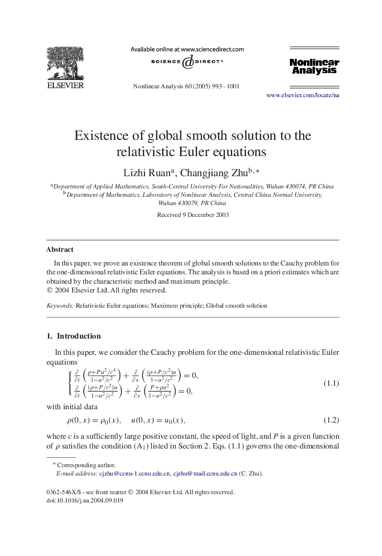 Existence of global smooth solution to the relativistic Euler equations