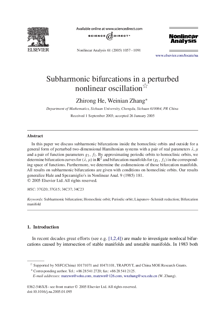 Subharmonic bifurcations in a perturbed nonlinear oscillation
