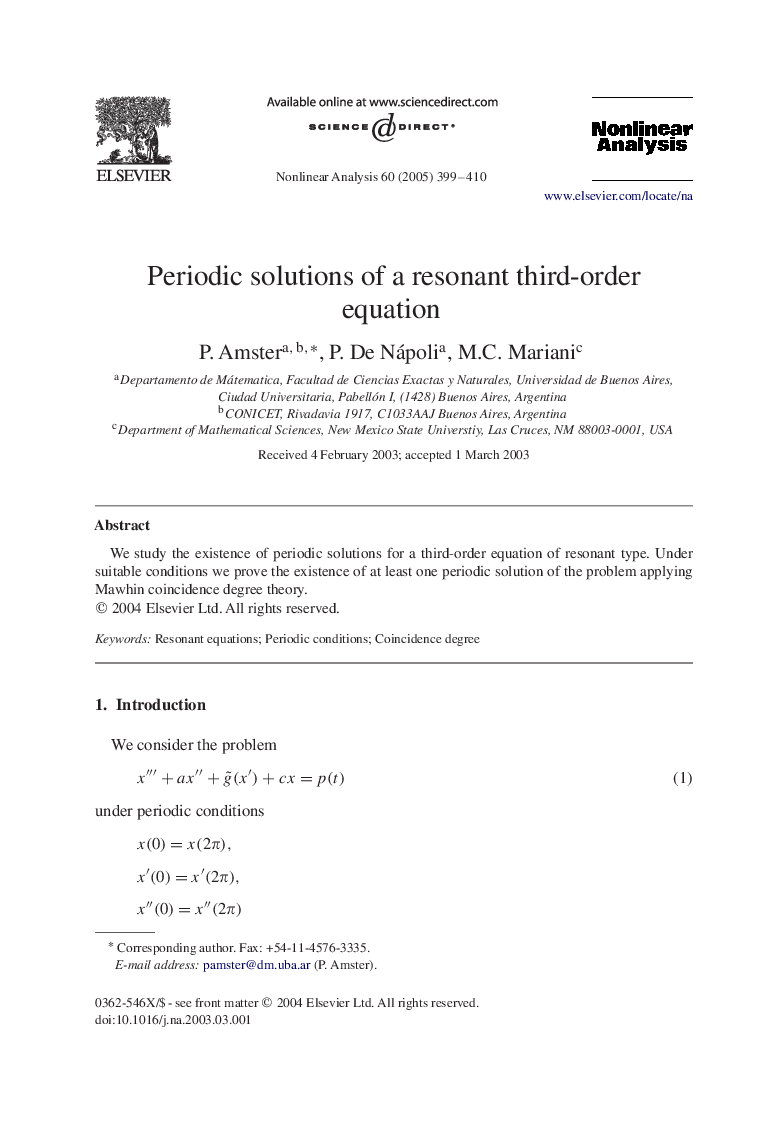 Periodic solutions of a resonant third-order equation