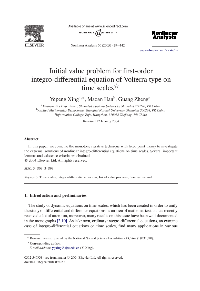 Initial value problem for first-order integro-differential equation of Volterra type on time scales