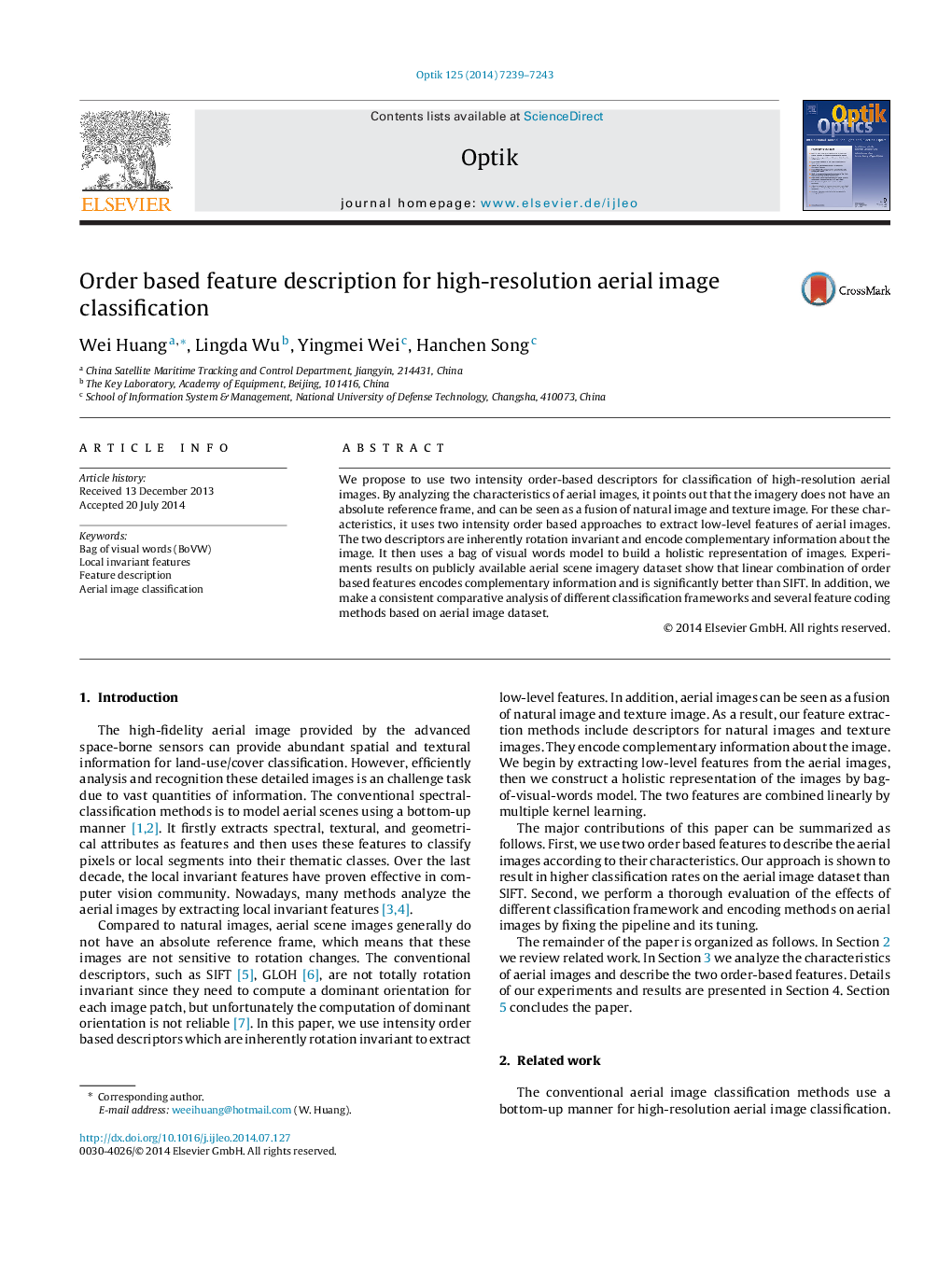 Order based feature description for high-resolution aerial image classification