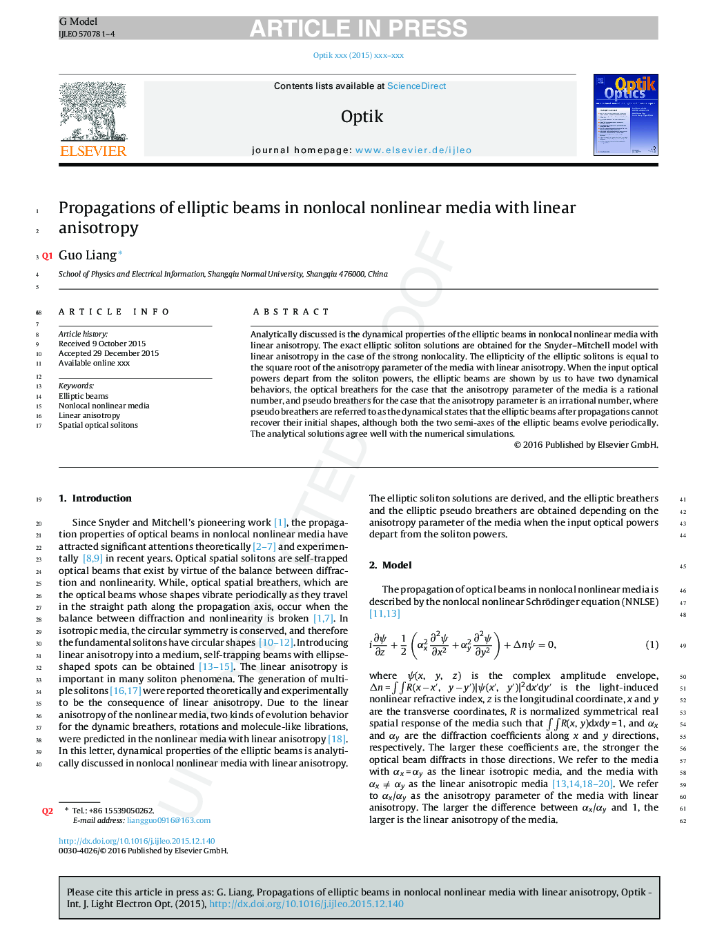 Propagations of elliptic beams in nonlocal nonlinear media with linear anisotropy