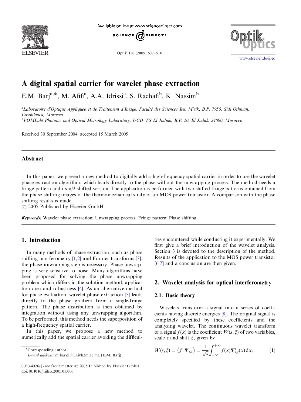 A digital spatial carrier for wavelet phase extraction