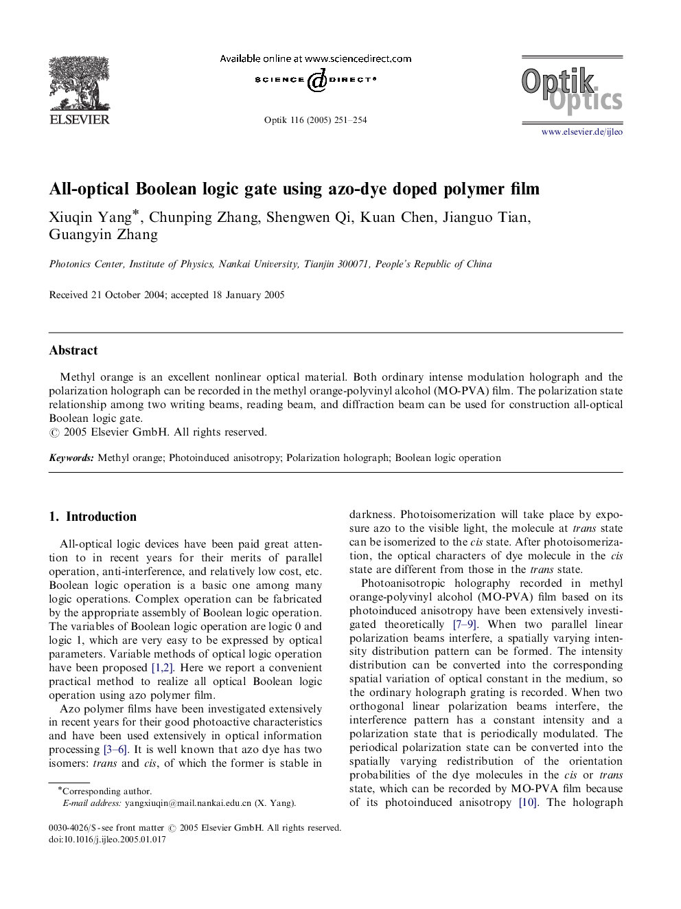 All-optical Boolean logic gate using azo-dye doped polymer film