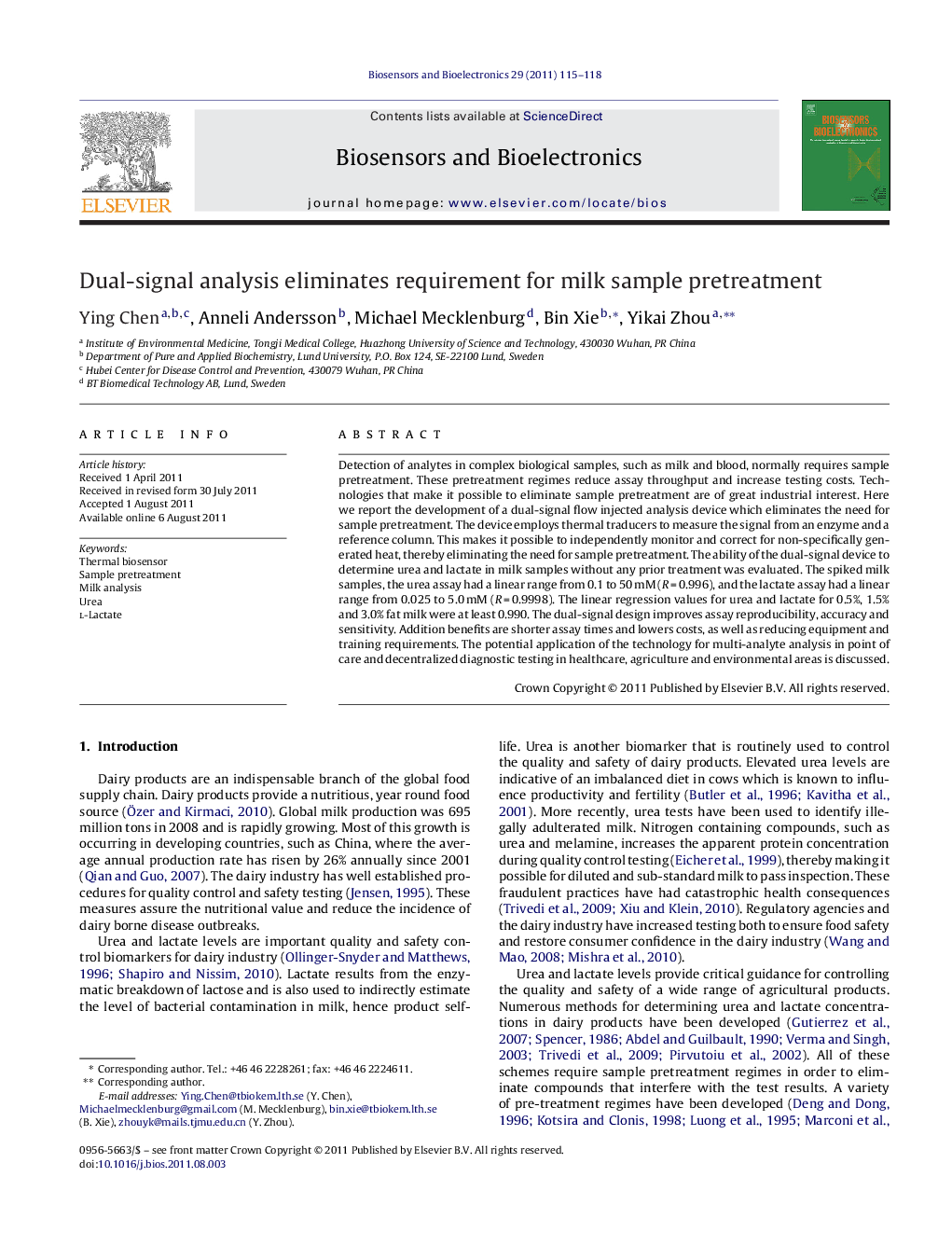 Dual-signal analysis eliminates requirement for milk sample pretreatment