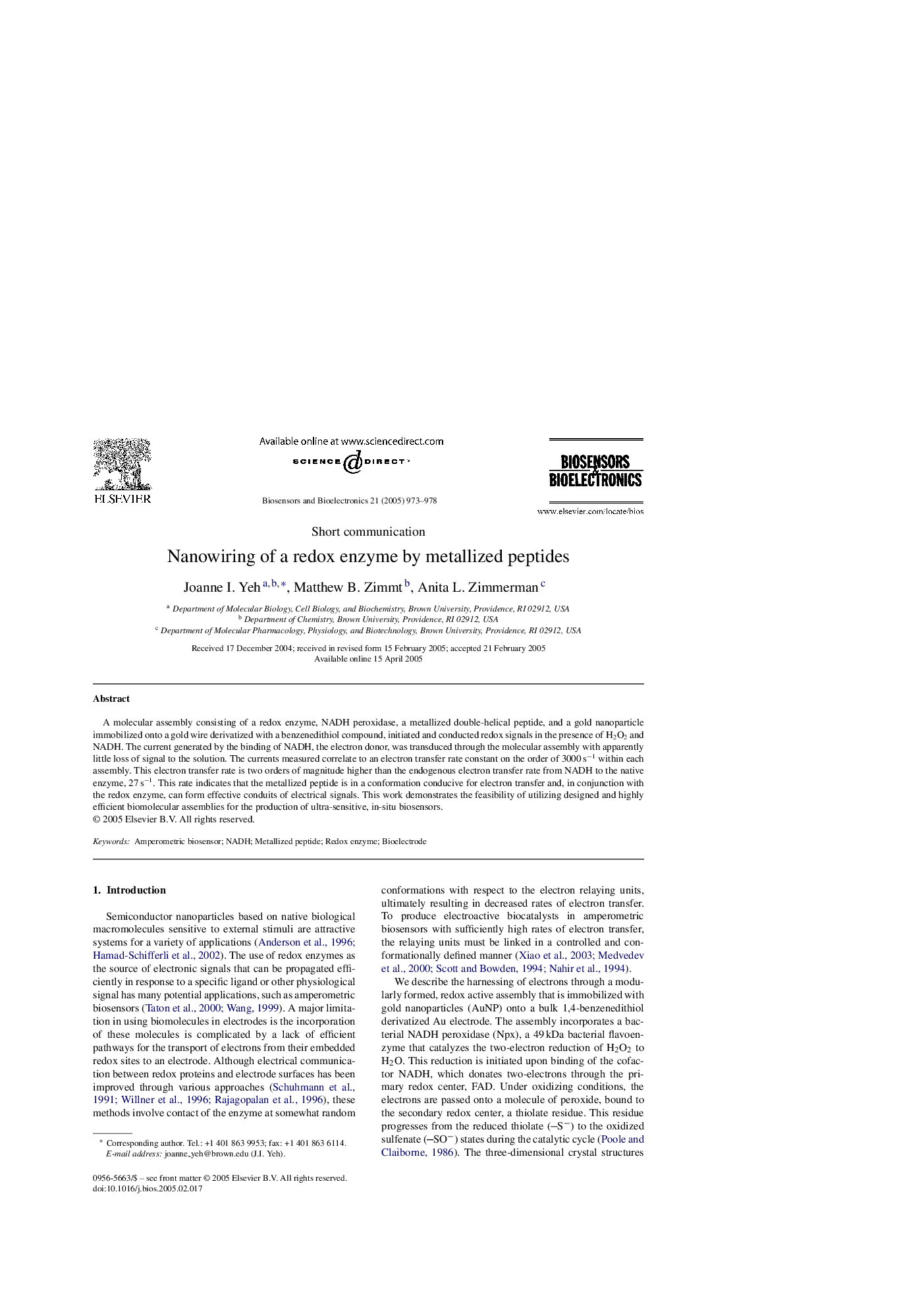 Nanowiring of a redox enzyme by metallized peptides