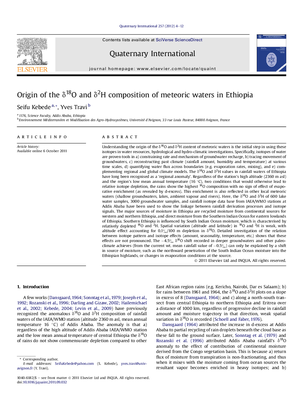 Origin of the δ18O and δ2H composition of meteoric waters in Ethiopia
