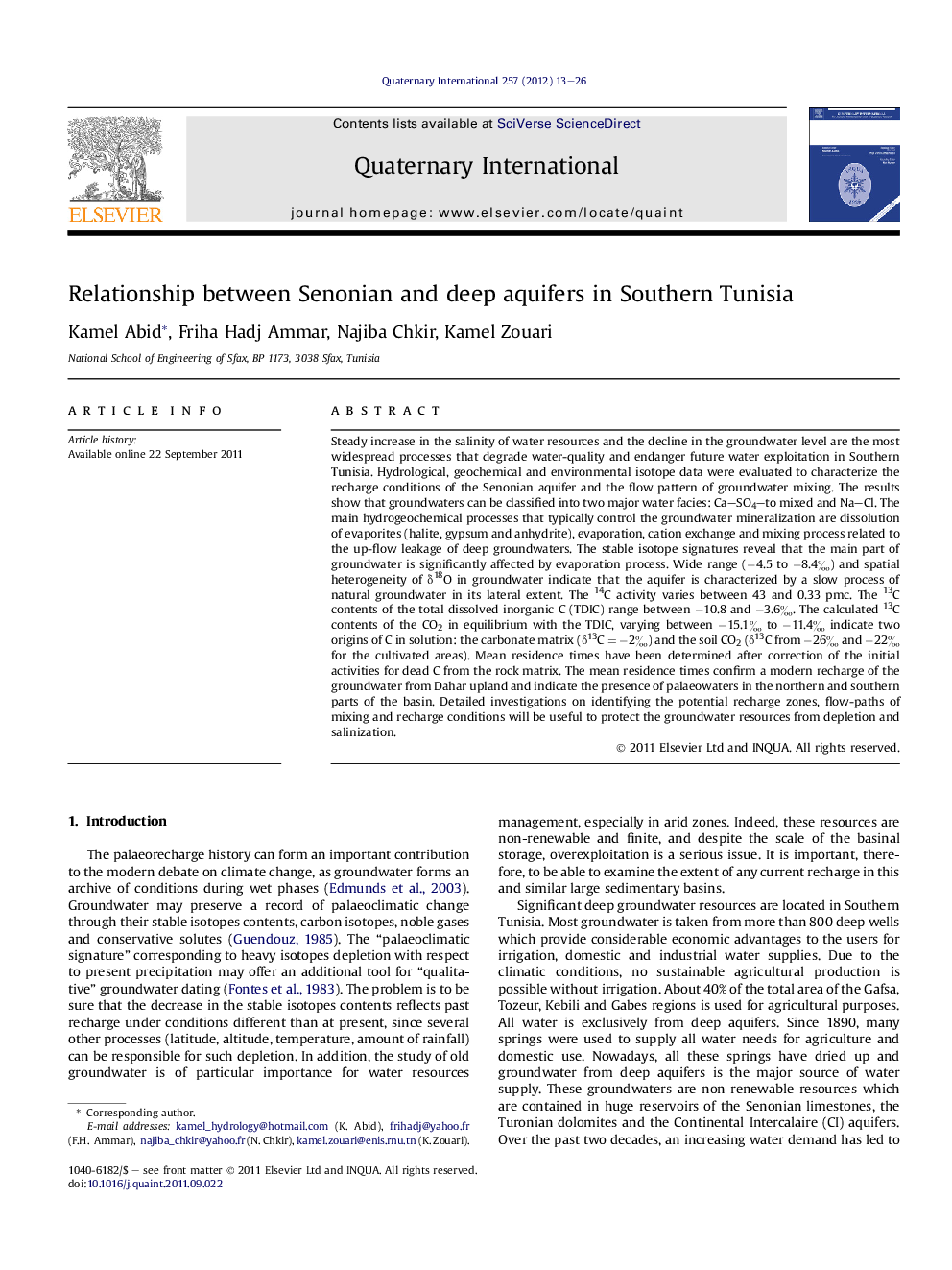 عکس صفحه اول مقاله: Relationship between Senonian and deep aquifers in Southern Tunisia Relationship between Senonian and deep aquifers in Southern Tunisia