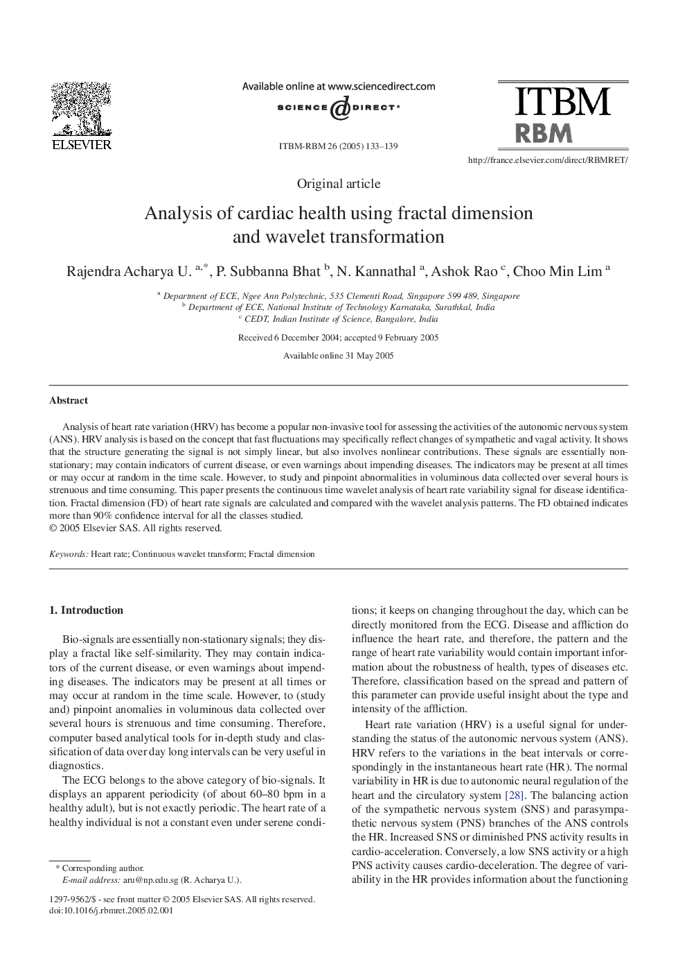 Analysis of cardiac health using fractal dimension and wavelet transformation