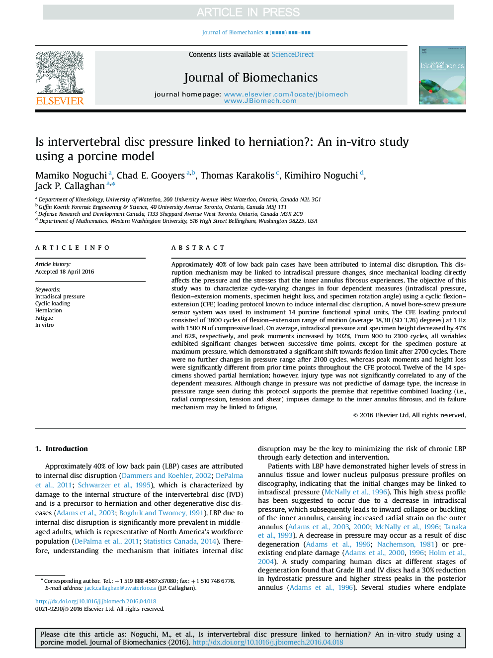 Is intervertebral disc pressure linked to herniation?: An in-vitro study using a porcine model